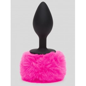 Черная анальная пробка с розовым хвостом Medium Bunny Tail Butt Plug